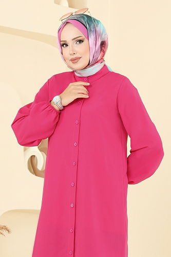 moda selvim Hakim Yaka Terikoton Tunik 4517PM271 Fuşya - Thumbnail