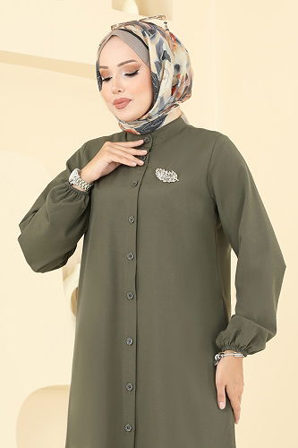 moda selvim Hakim Yaka Terikoton Tunik 4517PM271 Haki - Thumbnail