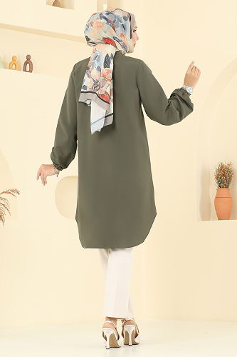moda selvim Hakim Yaka Terikoton Tunik 4517PM271 Haki - Thumbnail