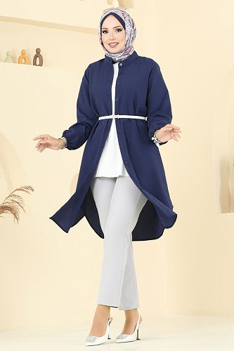 moda selvim Hakim Yaka Terikoton Tunik 4517PM271 Laci - Thumbnail