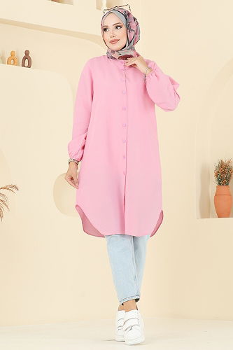 moda selvim Hakim Yaka Terikoton Tunik 4517PM271 Pudra - Thumbnail