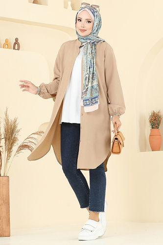 moda selvim Hakim Yaka Terikoton Tunik 4517PM271 Vizyon - Thumbnail
