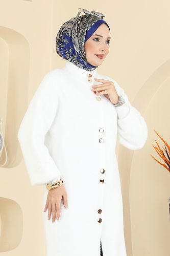 moda selvim Hakim Yaka Triko Hırka 8092KLB1050 Ekru - Thumbnail