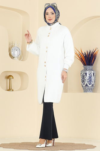 moda selvim Hakim Yaka Triko Hırka 8092KLB1050 Ekru - Thumbnail