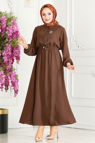 moda selvim Dress 330MP806 Brown - Thumbnail