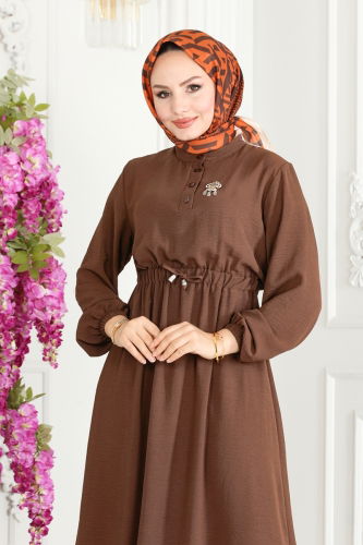 moda selvim Dress 330MP806 Brown - Thumbnail