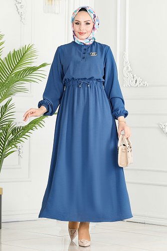 moda selvim Dress 330MP806 Indigo - Thumbnail