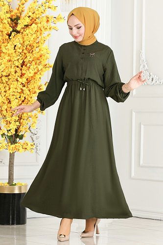 moda selvim Dress 330MP806 Khaki - Thumbnail