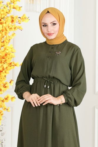 moda selvim Dress 330MP806 Khaki - Thumbnail