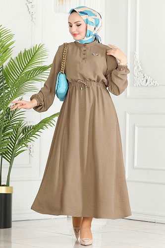 moda selvim الفستان بيج 330MP806 - Thumbnail