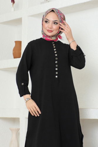 moda selvim Half Button Aerobin Tunic 320MP806 Black - Thumbnail