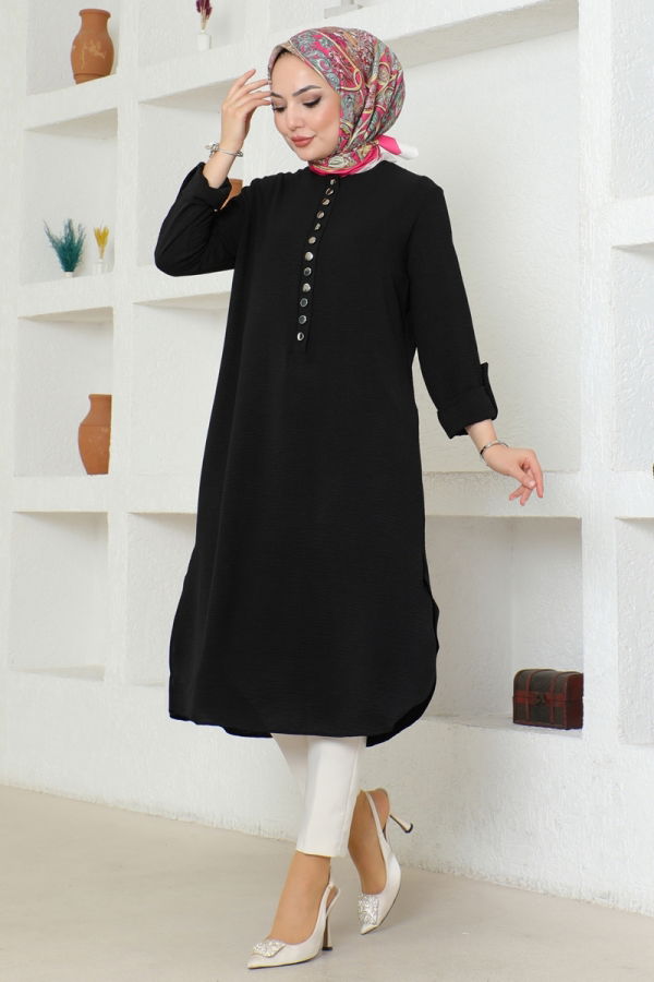 Modaselvim BIG SEASON DISCOUNT Half Button Aerobin Tunic 320MP806 Black