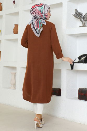 moda selvim Half Button Aerobin Tunic 320MP806 Brown - Thumbnail