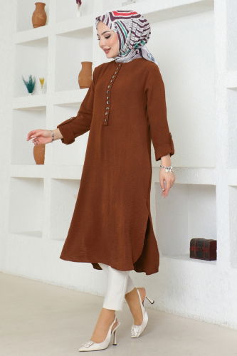 M.P. - Half Button Aerobin Tunic 320MP806 Brown