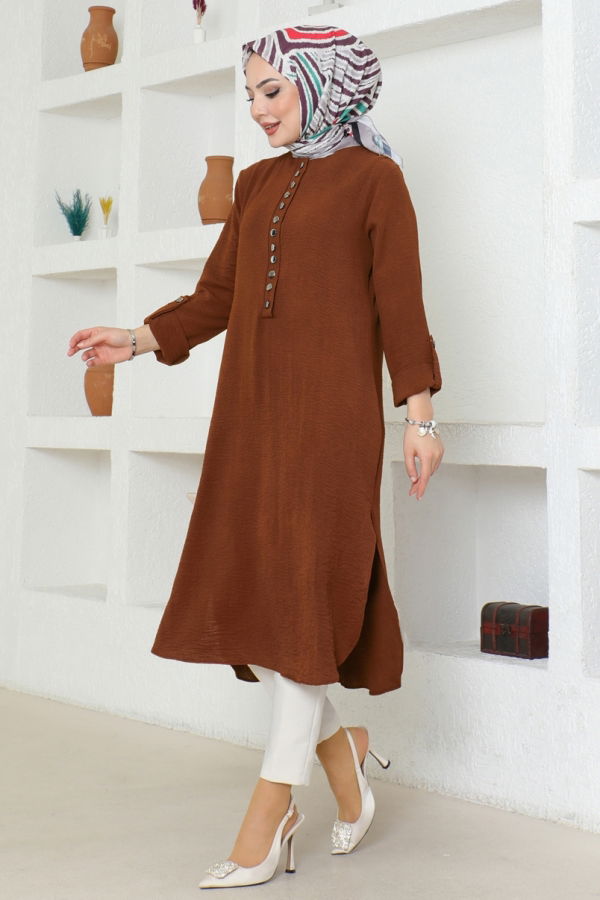 Modaselvim BIG SEASON DISCOUNT Half Button Aerobin Tunic 320MP806 Brown