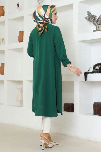 moda selvim Half Button Aerobin Tunic 320MP806 Emerald - Thumbnail