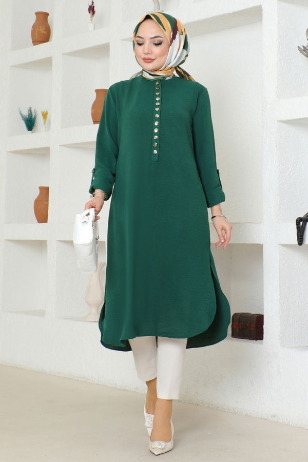 Modaselvim BIG SEASON DISCOUNT Half Button Aerobin Tunic 320MP806 Emerald