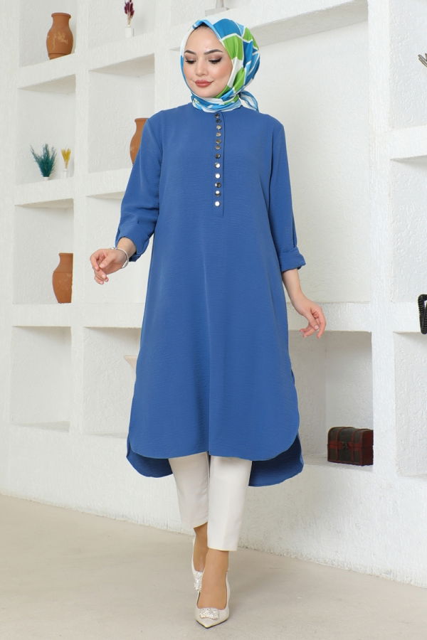 Modaselvim BIG SEASON DISCOUNT Half Button Aerobin Tunic 320MP806 Indigo