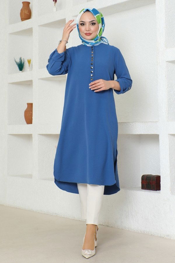 Half Button Aerobin Tunic 320MP806 Indigo - 2