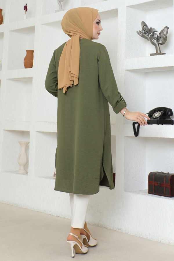 Half Button Aerobin Tunic 320MP806 Khaki - 4