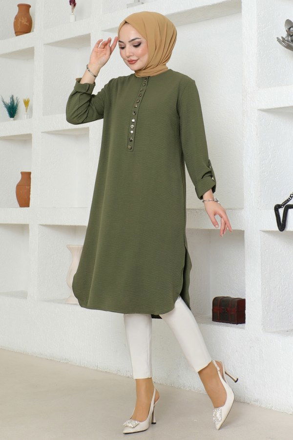 Half Button Aerobin Tunic 320MP806 Khaki - 2