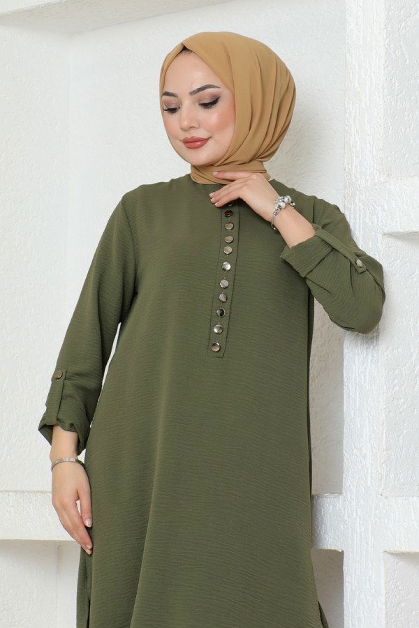 Half Button Aerobin Tunic 320MP806 Khaki - 3