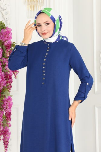 moda selvim Half Button Aerobin Tunic 320MP806 Navy Blue - Thumbnail