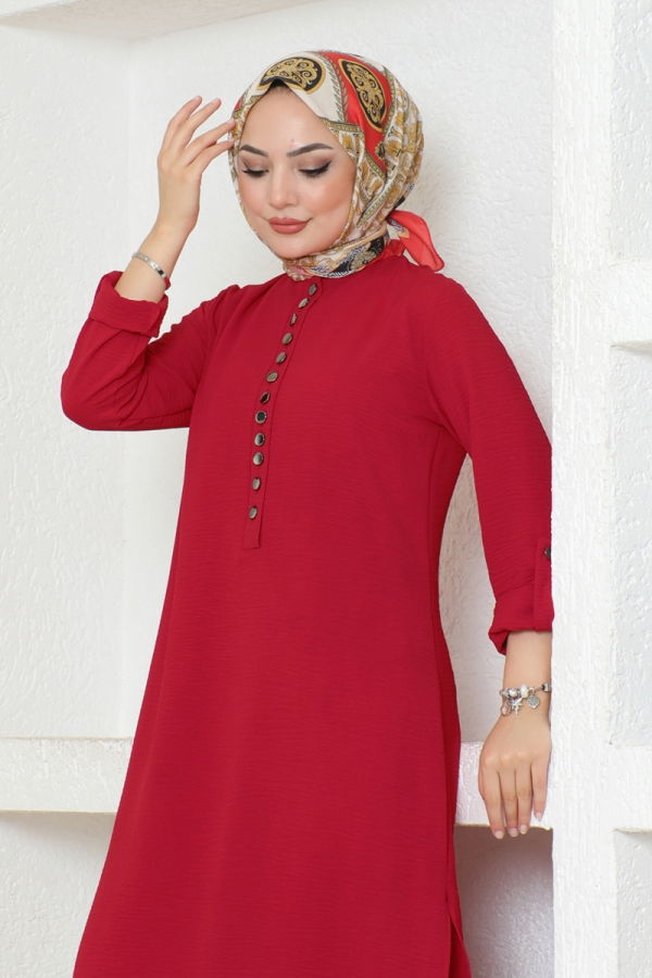 Half Button Aerobin Tunic 320MP806 Red - 3