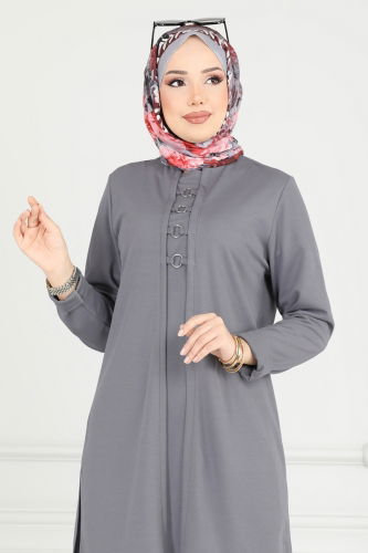 moda selvim Halka Detay Tesettür Takım PL9146 Antrasit - Thumbnail