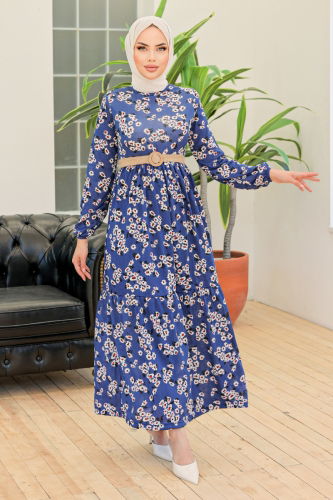 MRV A.N.T. - Hasır Kemerli Elbise ANT553-M İndigo