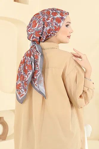 moda selvim Hazan Desen Soft Eşarp Serisi 509ERB1087 Gri - Thumbnail