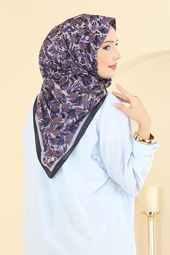 moda selvim Hazan Desen Soft Eşarp Serisi 509ERB1087 Lila&Siyah - Thumbnail