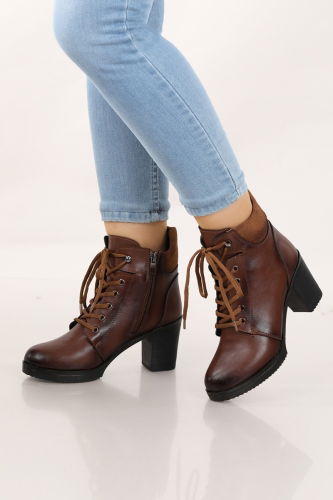 moda selvim heeled boots 7045POS830 Tan - Thumbnail