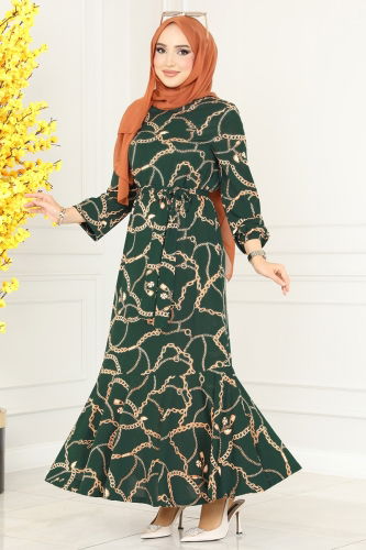 moda selvim Dress 234DVL817 Emerald - Thumbnail