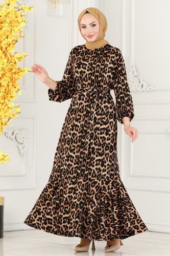 moda selvim Dress 234DVL817 Leopard - Thumbnail