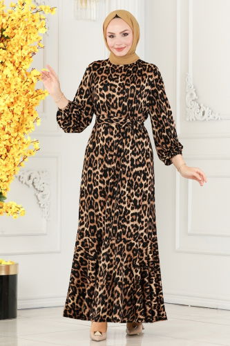 moda selvim DRESS 234DVL817 Leopard - Thumbnail