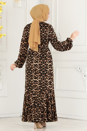 moda selvim DRESS 234DVL817 Leopard - Thumbnail