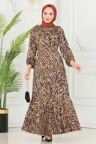 moda selvim Dress 234DVL817 Zebra - Thumbnail