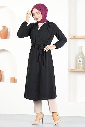 moda selvim Overcoat TBT671 Black - Thumbnail