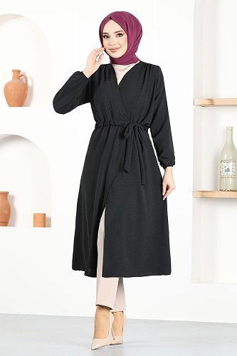 moda selvim Overcoat TBT671 Black - Thumbnail