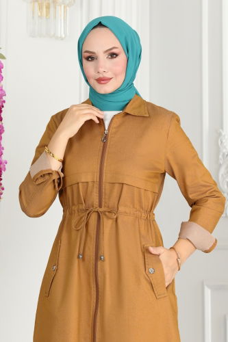 moda selvim Hijab Cap with Waist Tunnel 9347MZ203 Dark Mustard - Thumbnail