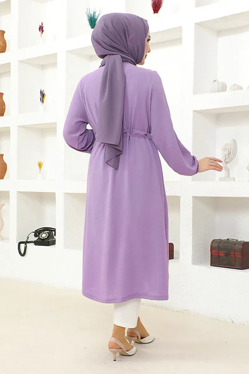 moda selvim Hijab Cap with Waist Tunnel MSL0011-M Lilac - Thumbnail