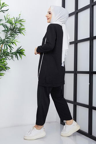 moda selvim Hijab Double Set ZNK5645-M Black - Thumbnail
