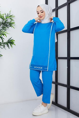 moda selvim Hijab Double Set ZNK5645-M Blue - Thumbnail