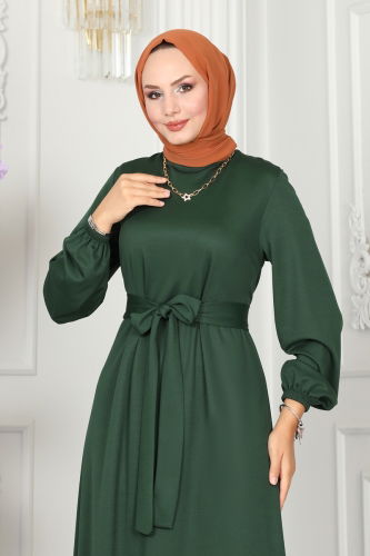 moda selvim Dress with Ruffled Skirt 277DVL817 Emerald - Thumbnail