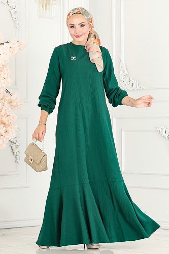 moda selvim الفستان زيتي 3002PM271 - Thumbnail