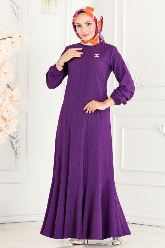 moda selvim Dress 3002PM271 Purple - Thumbnail