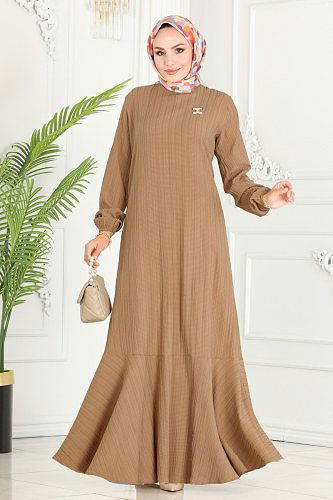 moda selvim الفستان بيج 3002PM271 - Thumbnail