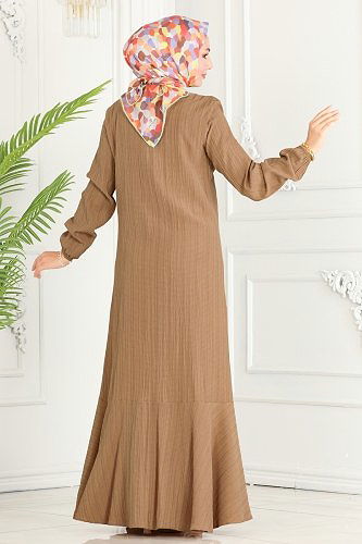 moda selvim الفستان بيج 3002PM271 - Thumbnail