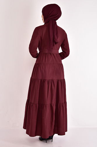 moda selvim Hijab Dress with Bolero ASM2610-M Burgundy - Thumbnail